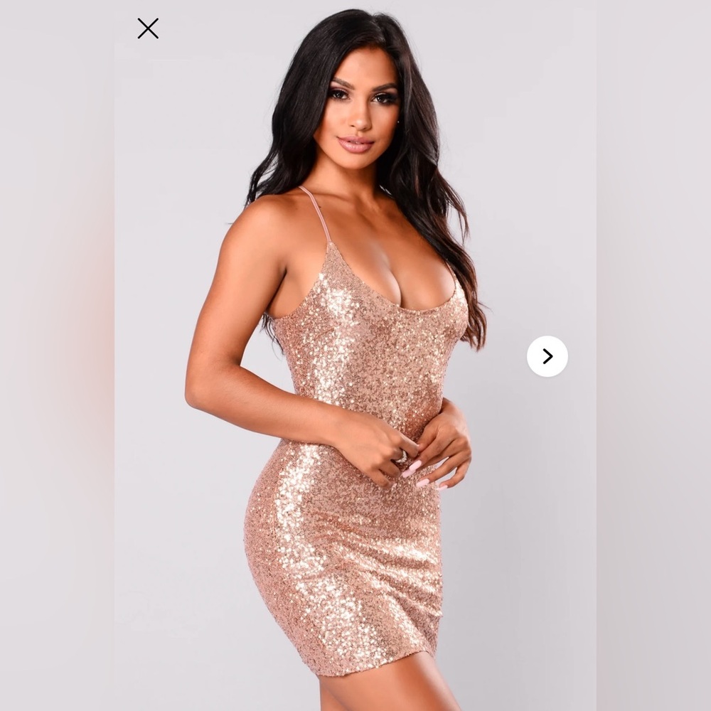 Fashion Nova Sequin Rose Gold Mini Dress